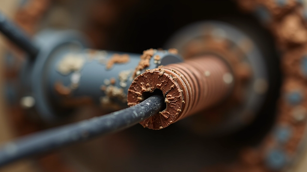 Close-up of deteriorated electrical wiring showing oxidation and wear in home electrical system